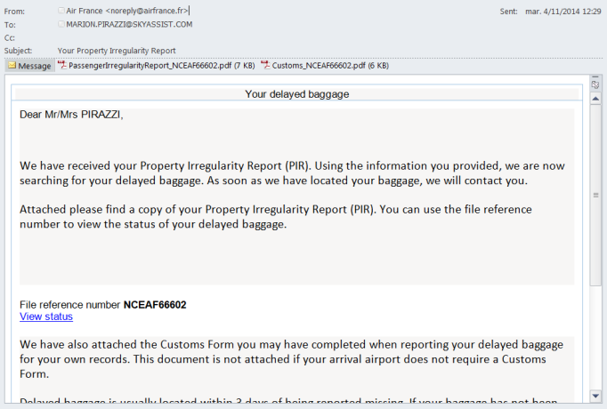m AHLreport offer passengers to declare their delayed bags on